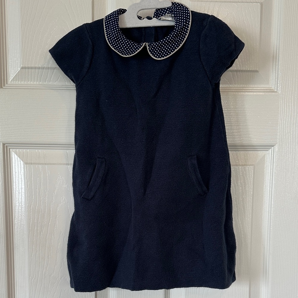 Cyrillus Navy Dress with Polka Dot Collar